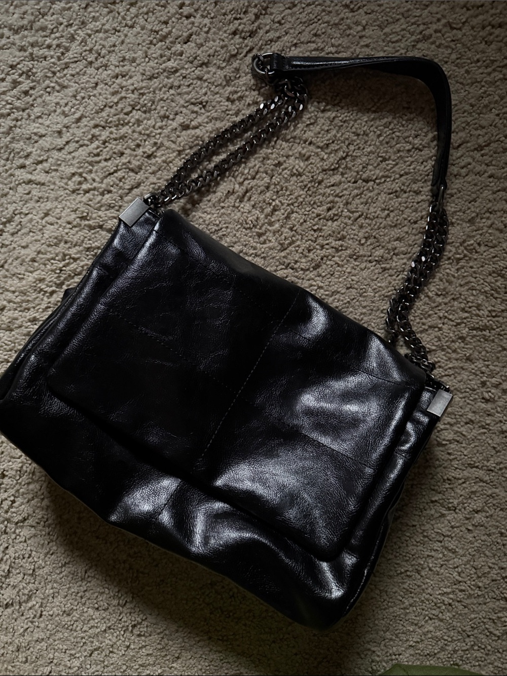 Zara Black Leather Shoulder Bag with Chain Strap